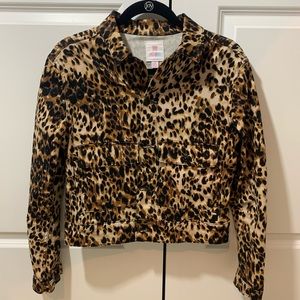 LuLaRoe Leopard print Jean jacket cropped